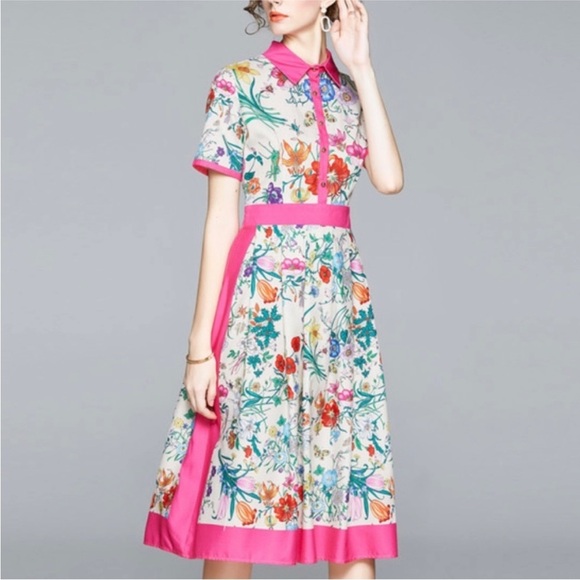 Dalia Macphee pink half button short sleeve dress NWT - Picture 3 of 11